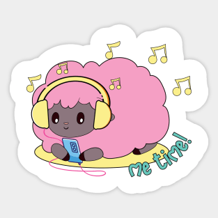 Cute pink sheep listening to music Sticker